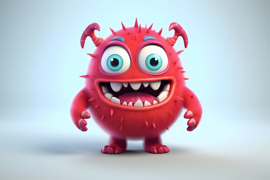 3d rendering cute monster Demon cartoon