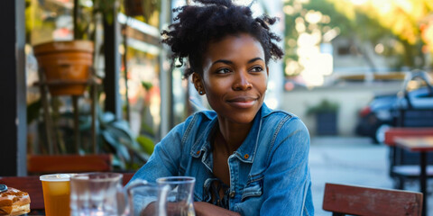 Pensive Young Woman Enjoying Her Time at an Outdoor Cafe