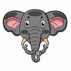vector cute simple elephant head cartoon isolated