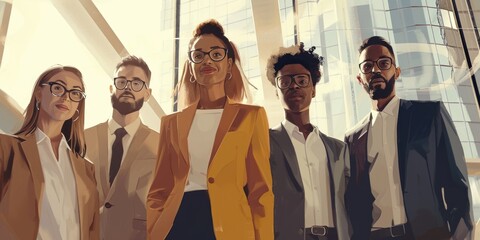 Confident Business Team Standing Together in Modern Office Setting