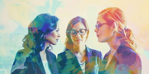 Creative Abstract Overlay of Businesswomen in Conversation