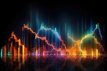 An abstract image capturing the dynamic shifts and trends of data over time represented through a line graph, graph chart of stock market investment trading, AI Generated