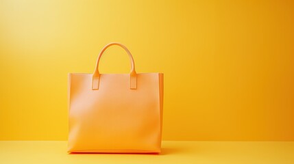 An elegant orange tote bag on a yellow background, portraying a minimalist fashion style with a bold color statement.