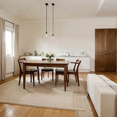 modern dining room with kitchen