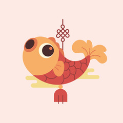 Chinese New Year Cute Cartoon Fish Hanging Decoration Vector illustration in flat design style