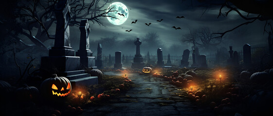 Extremely detailed spooky halloween scene with castle