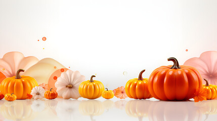 autumn leaves background,pumpkins on a table,Fall leaves with orange and white pumpkins.


