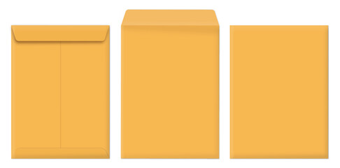 realistic yellow office manila envelope over gray background document folder