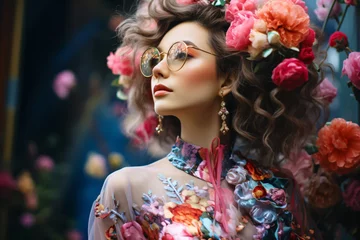  modern japanese woman with glasses and flowers © CROCOTHERY