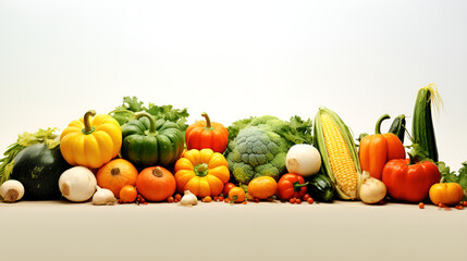 Fresh and vibrant vegetables arranged neatly against a white background,Vegetables,Assortment of vegetables


