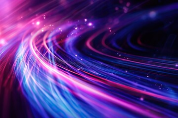  speed of light in space on dark background. Abstract background in blue, yellow and orange neon colors. AI generated illustration