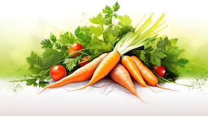 carrots on a white,carrot and leaves on white background,Bunch of carrots on a white background, ripe vegetables, a healthy eating concept, Generative AI


