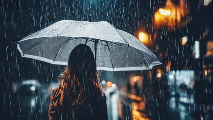 Eleganza sotto la Pioggia- Donna con Ombrello Bianco girata di spalle