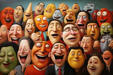 A group of individuals with various facial expressions spanning a range of emotions, Happy people, AI Generated
