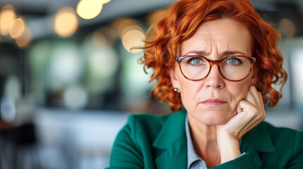 Worried professional woman in office environment with concerned expression