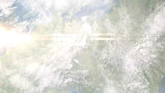 Zoom in from space and focus on Zittau, Germany. 3D Animation. Background for travel intro. Elements of this image furnished by NASA.
