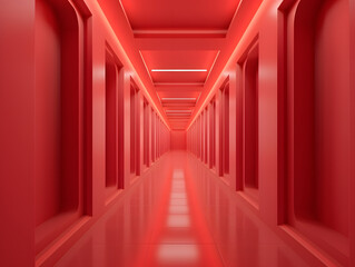 3D rendering studio bright red corridor