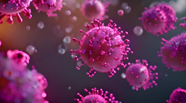 Microscopic view of floating influenza virus cells