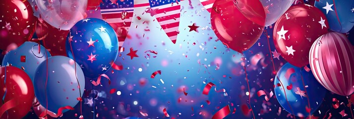 the 4th of july with flags, balloons, and stars Generative AI - Powered by Adobe
