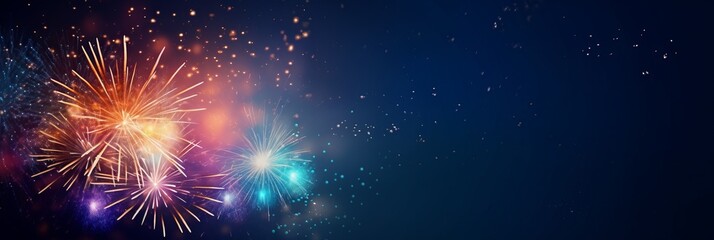 Fototapeta premium firework over abstract blue background and text space