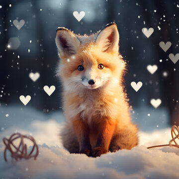 a fox sitting in the snow