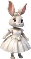 Obraz premium Watercolor of a cute cartoon rabbit in a bride costume.