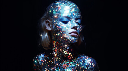 Mirror ball disco woman concept 