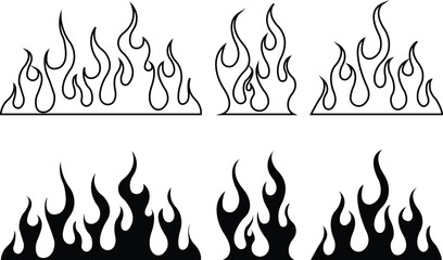 Fire icon set. Fire flame symbol. Bonfire silhouette logotype. Flames symbols flat style, editable sign. Modern art isolated graphic. flaming, bone fire, burning, fireplace, inferno - vector stock.
