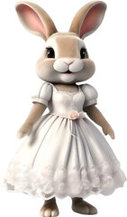 Fototapeta premium Watercolor of a cute cartoon rabbit in a bride costume.