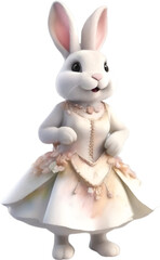 Obraz premium Watercolor of a cute cartoon rabbit in a bride costume.