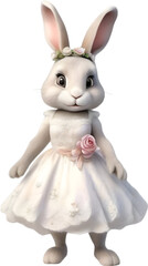Obraz premium Watercolor of a cute cartoon rabbit in a bride costume.