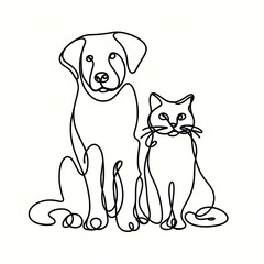 Minimalist Pet Line Art: dog and cat
