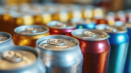 aluminum cans with carbonated water, energy drinks or beer. Rotation video    