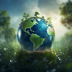 Obraz na płótnie Canvas world globe planet earth background banner sustainable environment ecology nature regeneration eco friendly green energy care for nature esg concept 