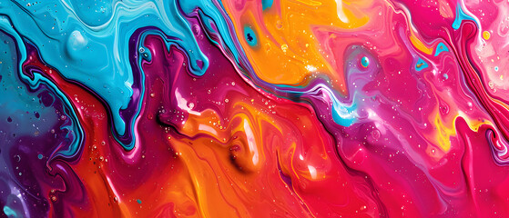 A vibrant explosion of abstract art, with colorful liquid and effervescent bubbles dancing across the canvas