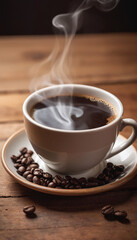 Fototapeta premium Cup of coffee on a wooden table generated by AI