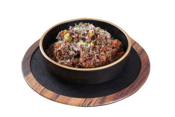 plate of food with healthy food rice risotto salad and beef