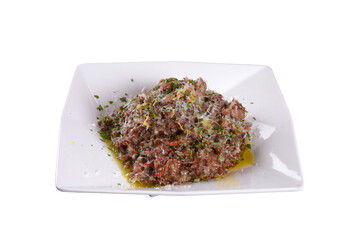 plate of food with healthy food rice risotto salad and beef
