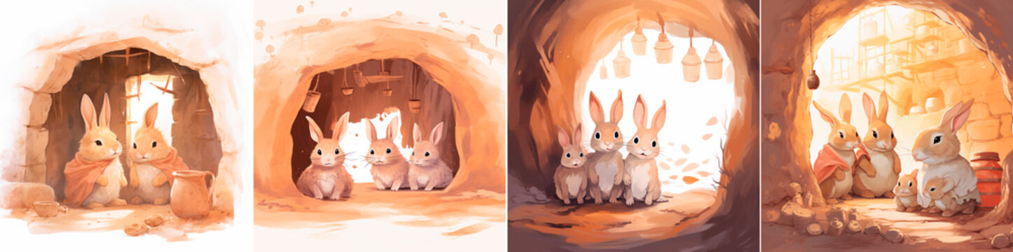 Light brown rabbits live in a beautiful adobe house Picture of cute and adorable bunnies Create an adorable and cozy living space for bunnies