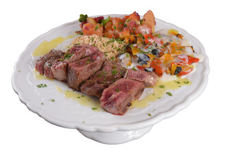 plate of food with healthy food rice salad and beef