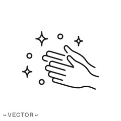 clean shiny hands icon, care and hygiene for hand, sanitizer, thin line symbol isolated on white background, editable stroke eps10 vector illustration