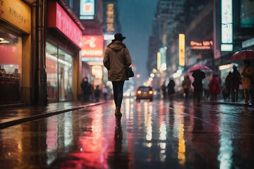 Rain-Kissed Pavements:
Gentle rain begins to fall, casting a shimmering glow on the city streets....
