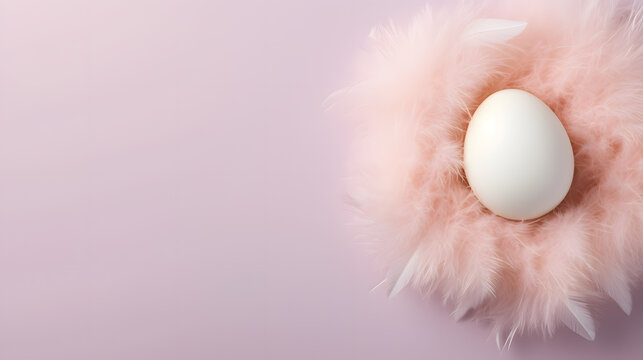 a white egg in a pink feathered nest