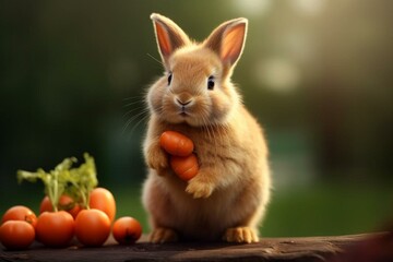 adorable bunny holding carrot. Generative AI - obrazy, fototapety, plakaty