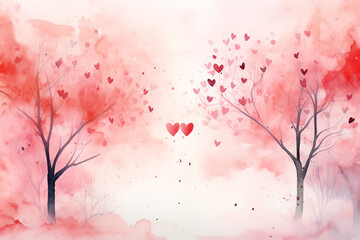 Valentine's Day card. Beautiful hand drawn watercolor illustration with hearts