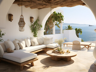 Fototapeta na wymiar 3d rendering of a beautiful terrace with sea view in luxury hotel interior