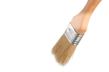 brush for painting walls close-up, on a black background, clean paint brush, isolated, empty space for your text.