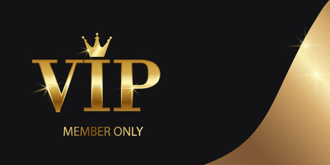 Vector VIP member card, black, with crown and glitter effect. Premium quality premium class invitation card poster..