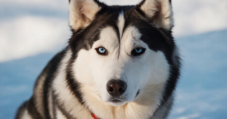 Fototapeta premium An isolated portrait of a beautiful Siberian Husky against a white background. The blue-eyed, fluffy dog presents a cute and funny image