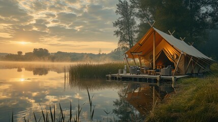 Photo of a Serene Lakeside Glamping Site, luxury tents and natural scenery